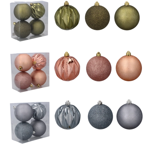 Set od 4 božićnih ukrasa 8 cm – maslinasta, bakrena i grafitna