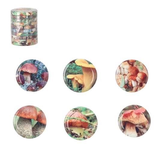 Set metalnih poklopaca Twist-off 66 mm s motivom gljiva, 10 kom