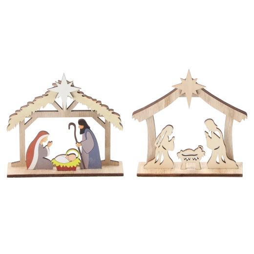 Drvena božićna ukrasna jaslica Szopka – set 12 kom
