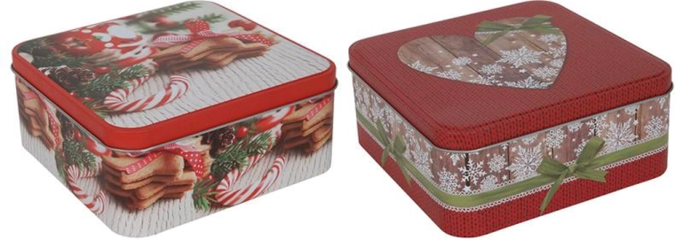 Kutija za božićne kolačiće 15 × 15 × 7 cm – mješavina božićnih motiva
