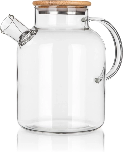 Stakleni vrč za čaj i kavu Rino 1,5 l s bambuskim poklopcem