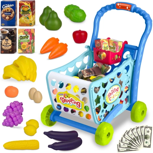 Dječja kupovna kolica RICOKIDS 3u1 plava s LED svjetlom i dodacima