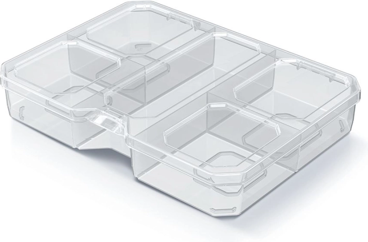 Organizator SQR kutija 19,3 × 14,7 × 3,5 cm s 5 pretinaca, prozirna
