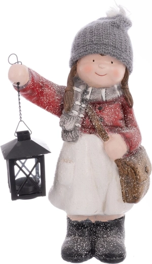 Božićna dekoracija djevojčica s lampionom od poliresina 39 cm