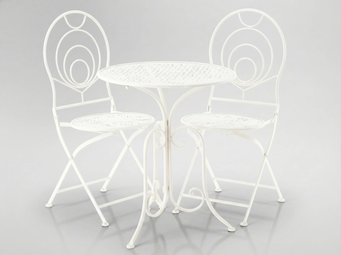 Metalni bistro set LINDA – stol i 2 sklopive stolice, bijela