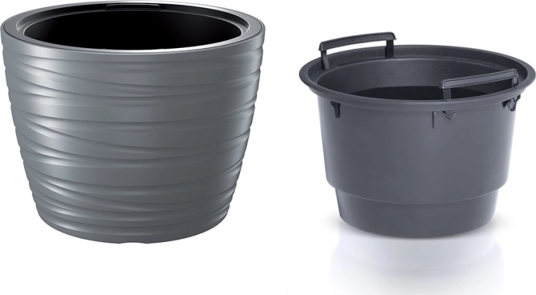 Niski lonac za cvijeće MAZE s uloškom, sivi kamen, promjer 47,5 cm