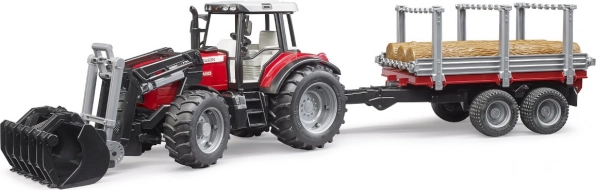 BRUDER traktor MASSEY FERGUSON 7480 s prednjim utovarivačem i prikolicom za trupce