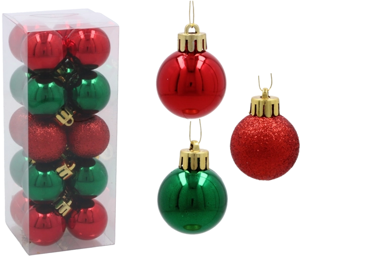 Set božićnih ukrasa 3 cm – crveni i zeleni (20 kom)
