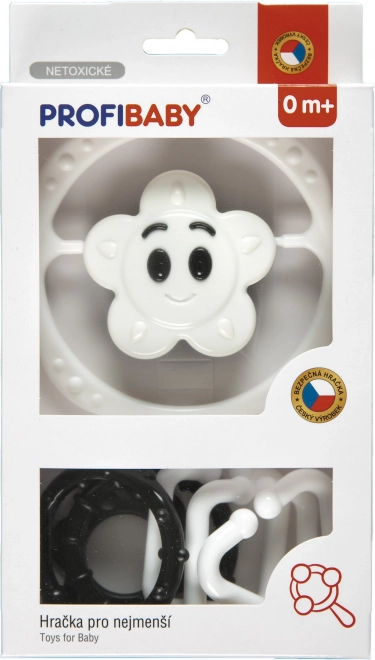 Set zvečkica crno-bijeli – lanac za kolica i zvečkica zvjezdica/šljokica