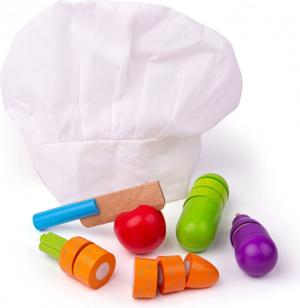 Drvena rezana “zelenjava” s kapom BIGJIGS TOYS
