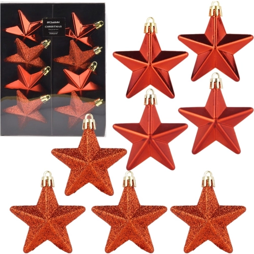 Nerazbijivi božićni ukrasi zvjezdice crvene 6,5 cm, 8 kom