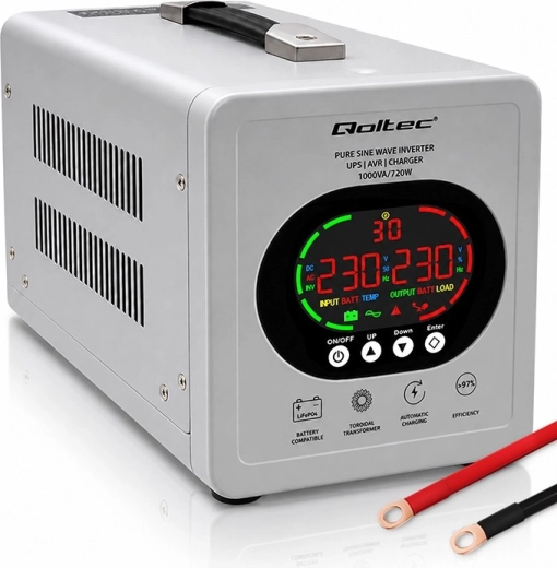 Qoltec rezervno napajanje UPS s čistim sinusnim valom 1000 VA / 720 W