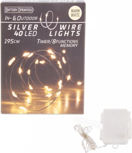 LED lampice na tankoj žici 40 LED toplo žuta s timerom za unutarnju i vanjsku upotrebu