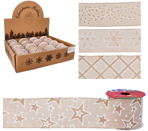 Božićna ukrasna zlatna traka 6,3 cm × 2,7 m, mješavina uzoraka, 16 kom