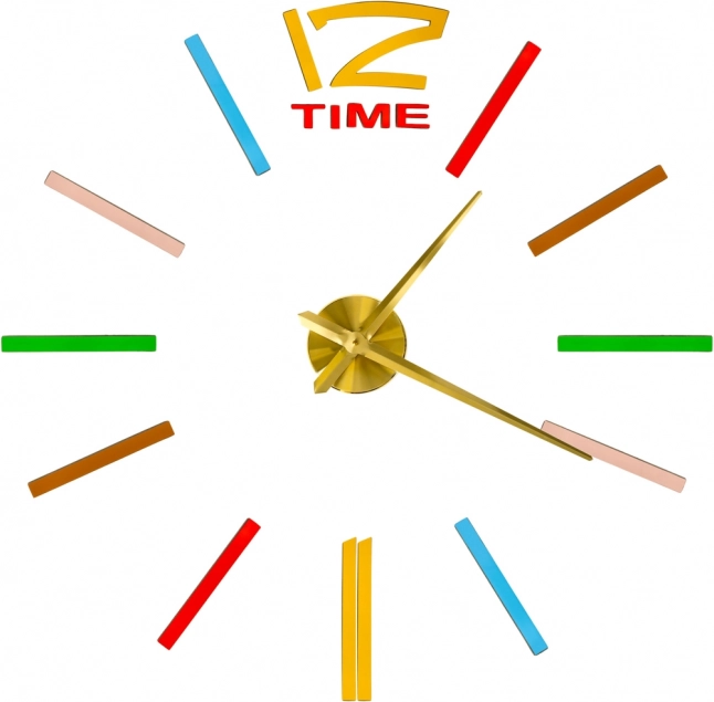 Zidni samoljepljivi DIY sat s podesivim promjerom, zlatne kazaljke, šarene oznake