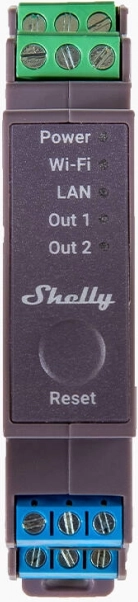 DVOKANALNO relejno sklopko Shelly Pro 2 za DIN šinu s Wi‑Fi i LAN