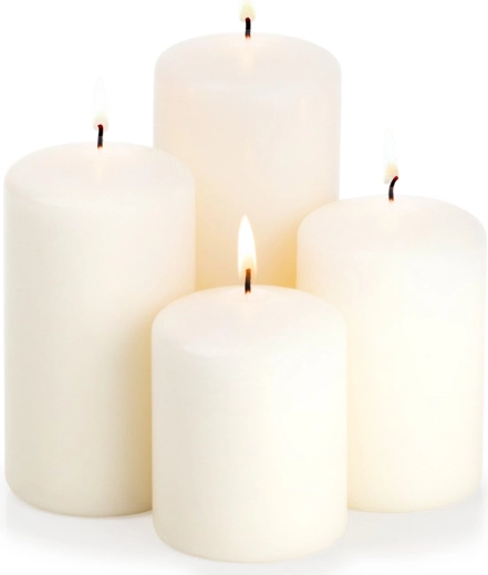 Set bijelih cilindričnih svijeća bez mirisa, 4 kom