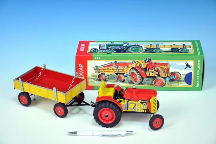 Traktor Zetor s prikolicom na navijanje, metal, 28 cm KOVAP – Crvena