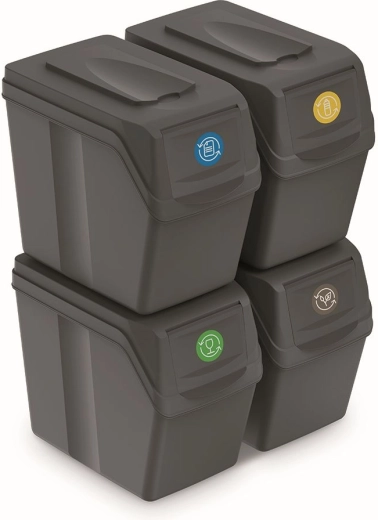 Set od 4 koševa za razvrstavanje Sortibox 4×20 l – sivi kamen