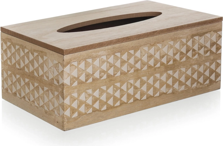 Drvena kutija za papirnate maramice s bijelim ornamentom 24 × 13 × 9,5 cm