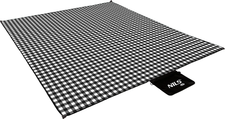 Piknik deka NILS CAMP maxi, crna kocka 200 × 300 cm