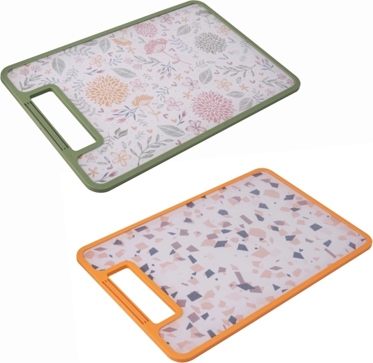 Plastična daska za rezanje TORO 29,3 × 19,5 cm, obostrana, protuklizna, dekor Botanica Terrazzo