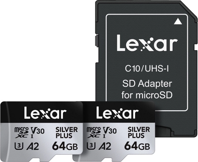 Set od 2× LEXAR Silver Plus microSDXC kartice 64 GB s adapterom
