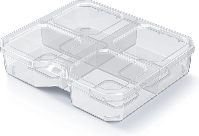 Plastični organizator SQR box s 4 pretinca 15,6 × 14 × 3,5 cm, proziran