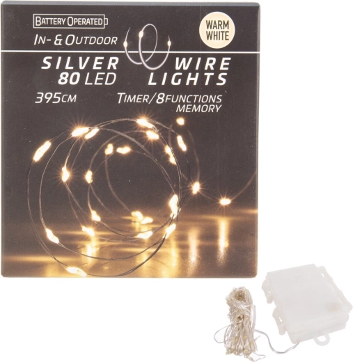 LED svjetlosni lanac na žici 80 LED, toplo žuto, za unutra/van s timerom