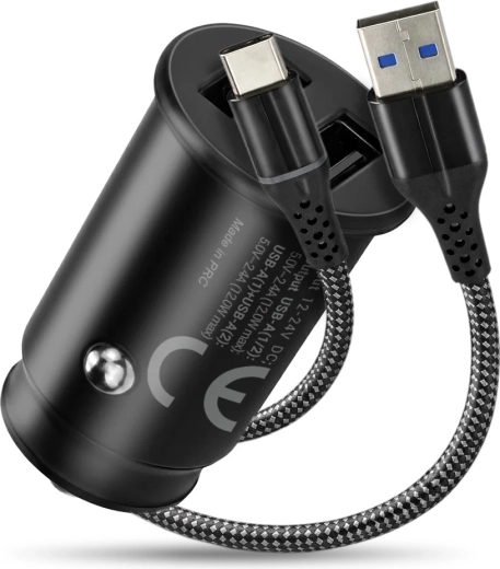 Auto punjač everActive CC-25C s 2× USB‑A 12 W + USB‑C kabel