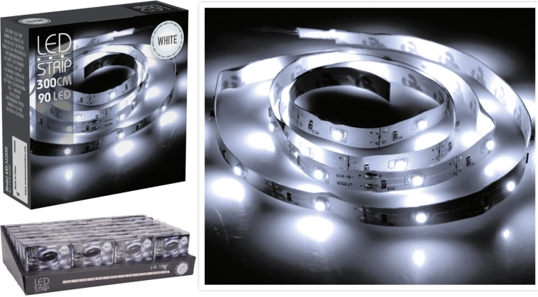 LED traka 3 m s hladno bijelom, 90 LED na baterije