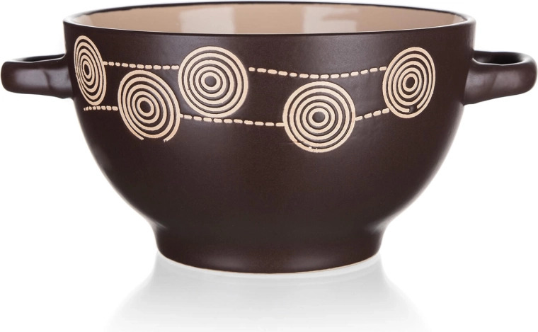 Keramička zdjelica s ručkama Spirala 13,5 cm tamno smeđa