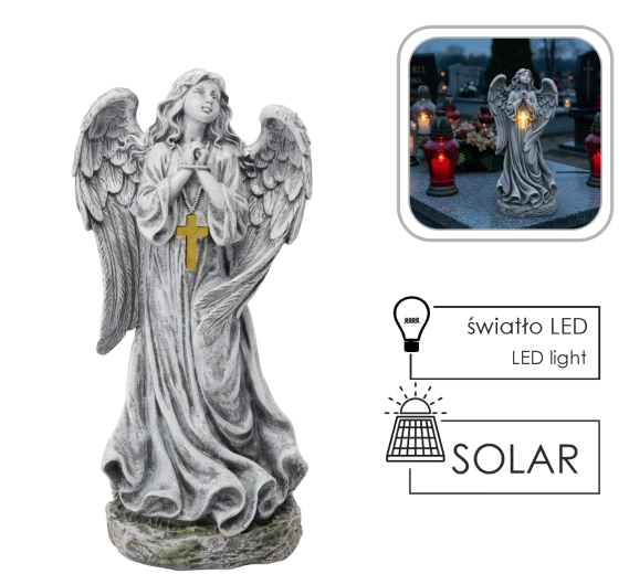 Anđeo s LED križem na solarni pogon 50,5 cm