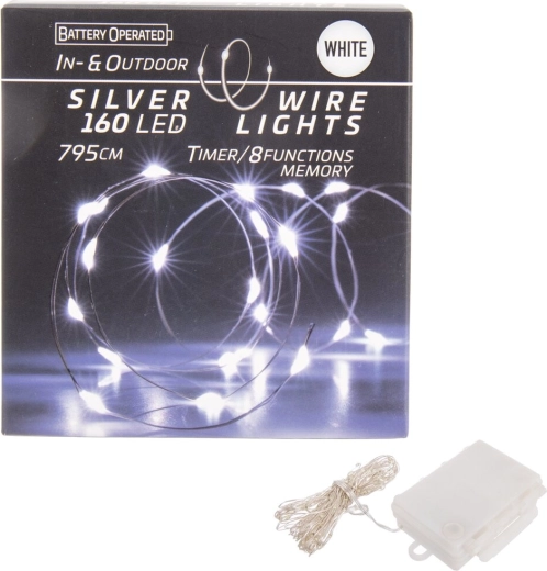 LED svjetlosni lanac na žici 160 LED, bijeli, s timerom za interijer i eksterijer