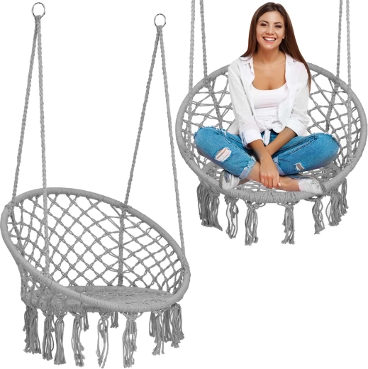 Viseća boho fotelja siva