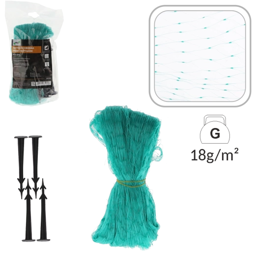 Zaštitna mreža protiv ptica 4 × 5 m, zelena, 5 g/m² + 6 pričvrsnih klinova