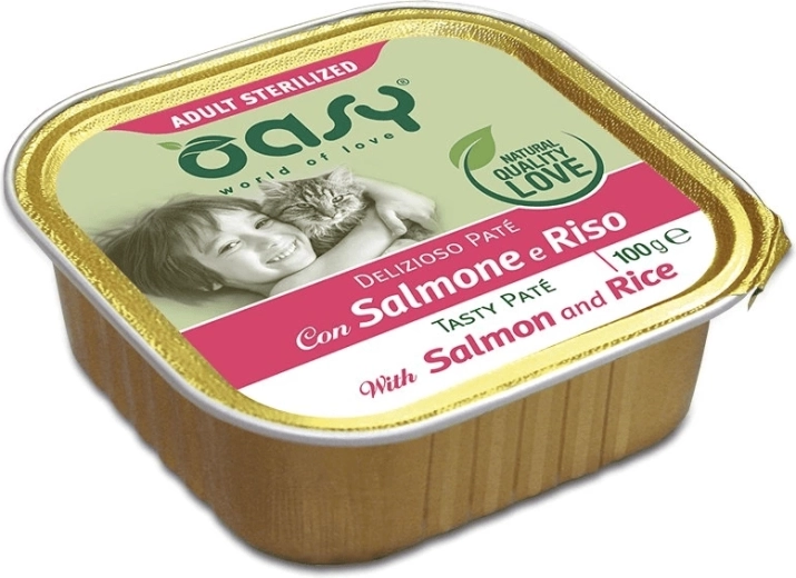 Oasy Tasty Pate za sterilizirane mačke s lososom i rižom 100 g