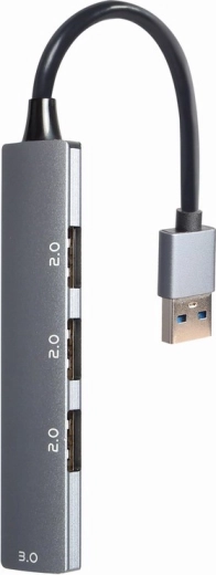 USB čvorište s 4 priključka, 1× USB 3.0 i 3× USB 2.0, srebrno