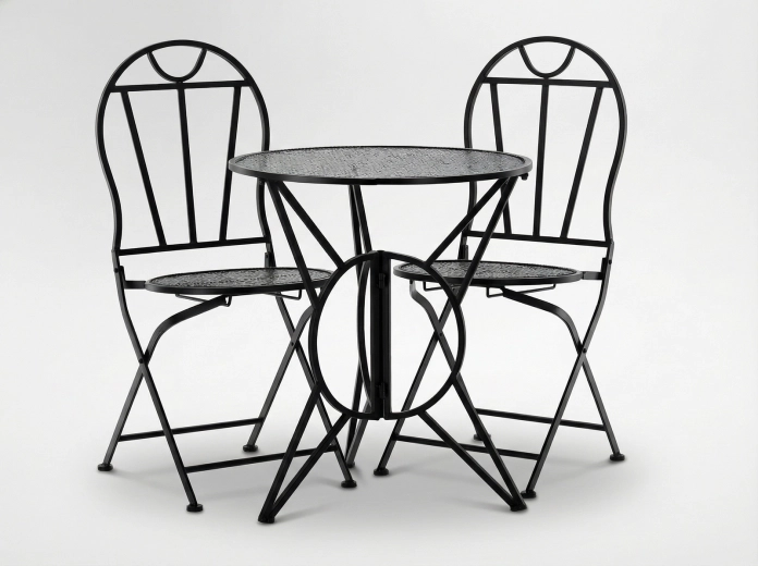 Metalni bistro set SUSAN – stol i 2 sklopive stolice, crna vintage