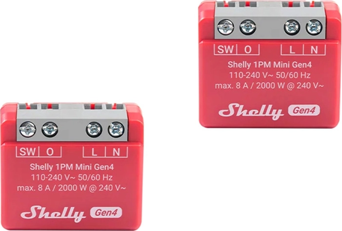 Shelly 1PM Mini Gen4 – set od 2 kom pametnih releja s mjerenjem potrošnje (Wi‑Fi/Zigbee/Bluetooth, Matter)