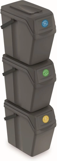 Set 3 kanti za otpad Sortibox II, 3×25 l, sivi kamen