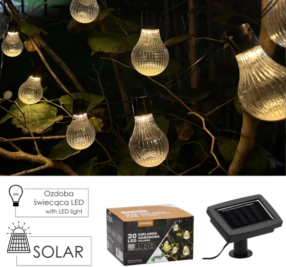 Solarna vrtna girlanda Stripes 20 LED, toplo bijela, 5,8 m