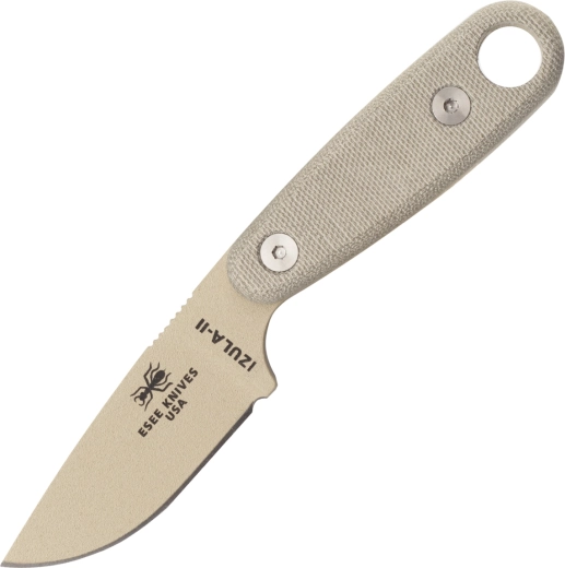 ESEE Izula II DT – vratni nož 7,3 cm, pustinjska smeđa, Micarta, crna futrola