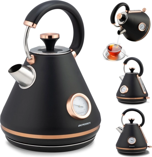 Električno kuhalo za vodu s termometrom 1,7 l Berdsen, crno