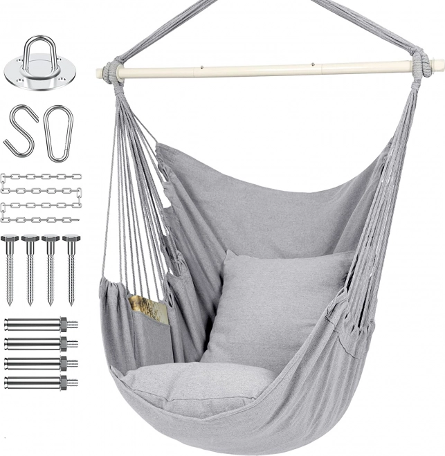 Vrtna i sobna viseća ljuljačka Premium - siva + montažni set