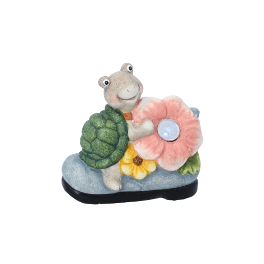 Vrtna dekoracija kornjača s cvijetom i LED svjetlom