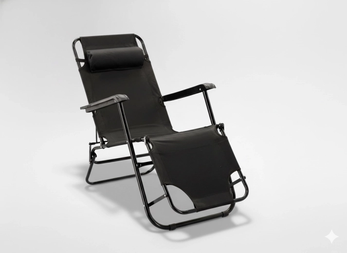 Sklopiva vrtna ležaljka s jastučićem crna