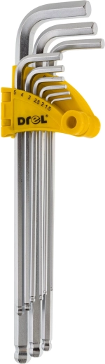 Set produženih imbus ključeva s kuglicom 1,5–10 mm, 9 dijelova DREL