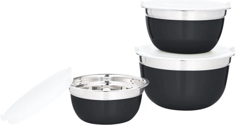 Set od 3 inox zdjela s poklopcem, crna