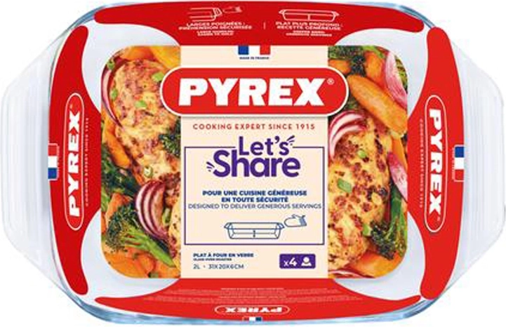 Staklena posuda za pečenje s ručkama PYREX 2 l, borosilikat 31 × 20 cm
